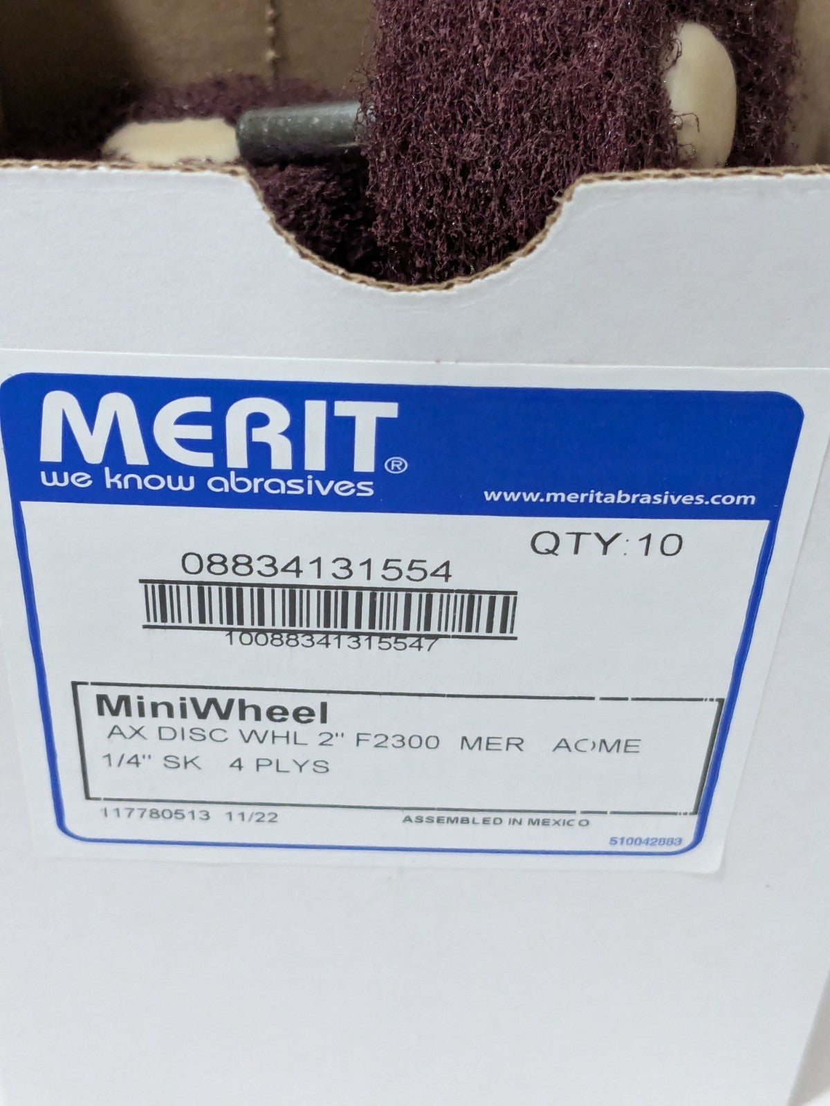 Merit Deburring Disc: 2" Dia, Medium Grade, Aluminum Oxide Qty 10 088341315