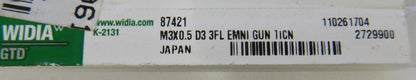 Widia Spiral Point Taps M3 X 0.50" 3FL D3 TiCN Qty. 2 #87421