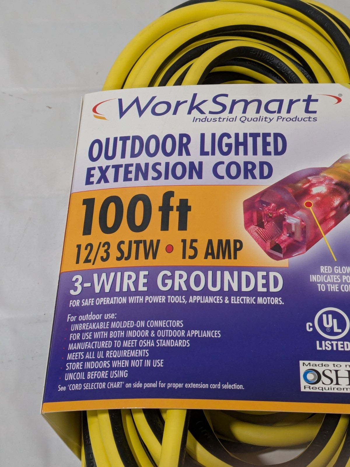 Work Smart Yellow/Black Extension Cord 100', 12/3 Gauge/Conductors 74100WSYB