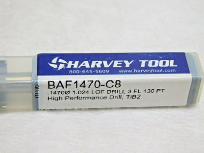 Harvey Tool Carbide Miniature High Performance Drill .1470" Dia 3FL BAF1470-C8
