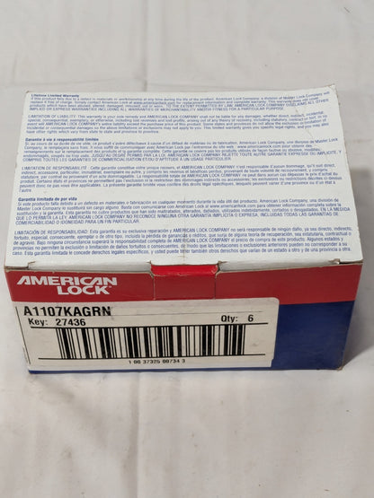 (6)American Lock Lockout Padlock Keyed Alike, Aluminum, 3 High A1107KAGRN-27436