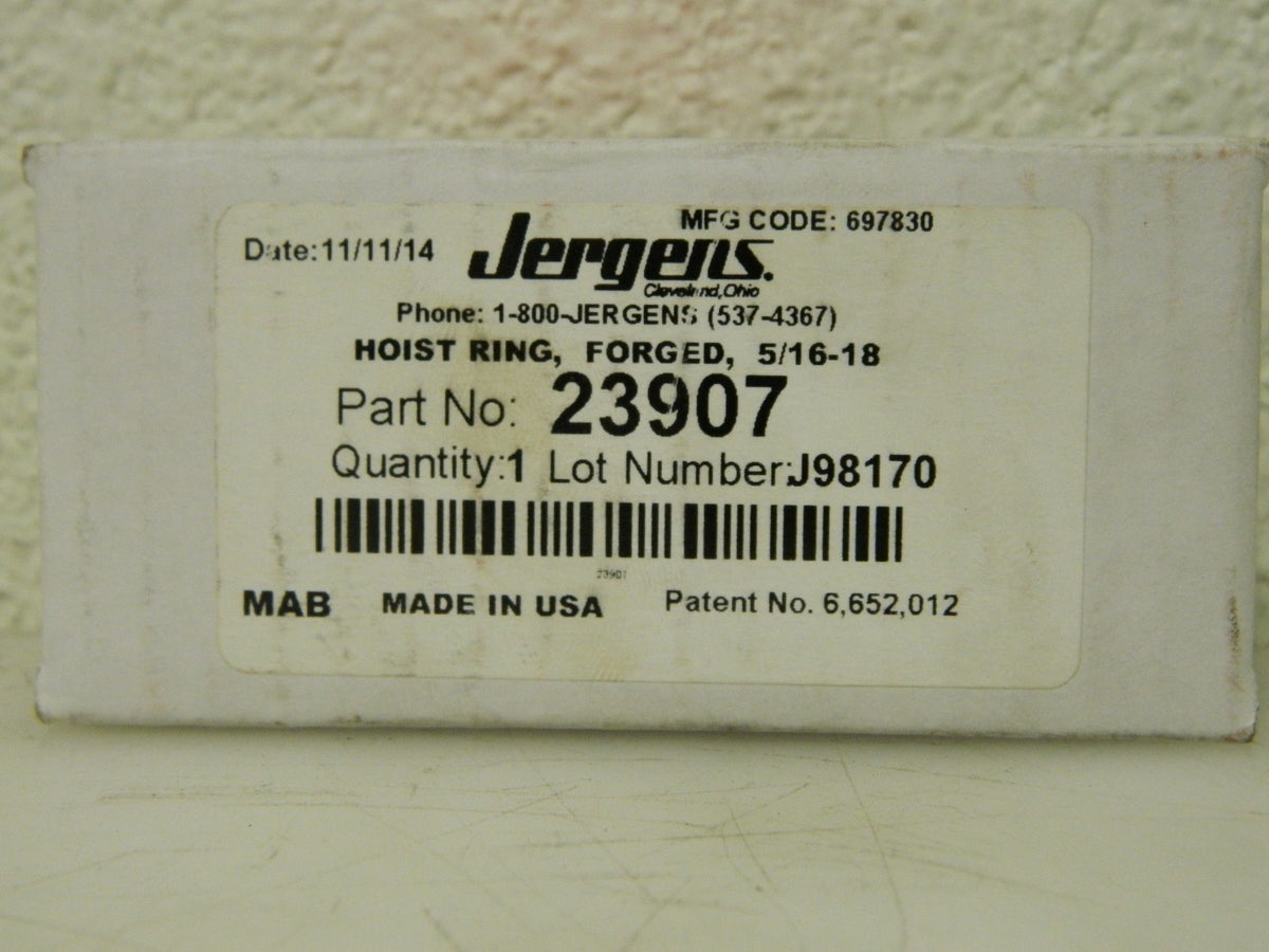 Jergens Forged Center Pull Hoist Ring 800 Lbs. Load Cap 5/16-18 23907