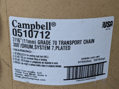 Campbell Transport Chain 7/16" Grade 70 Yellow Chromate APPROX. 175 FT.