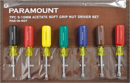 Paramount 7 Pc 5-10mm Nutdriver Set, Hollow Shaft, Ergonomic Handle PAR-IN-N07