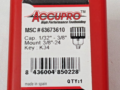 Accupro Drill Chuck 1/32" to 3/8" Capacity Threaded Mount 3/8-24" 63673610