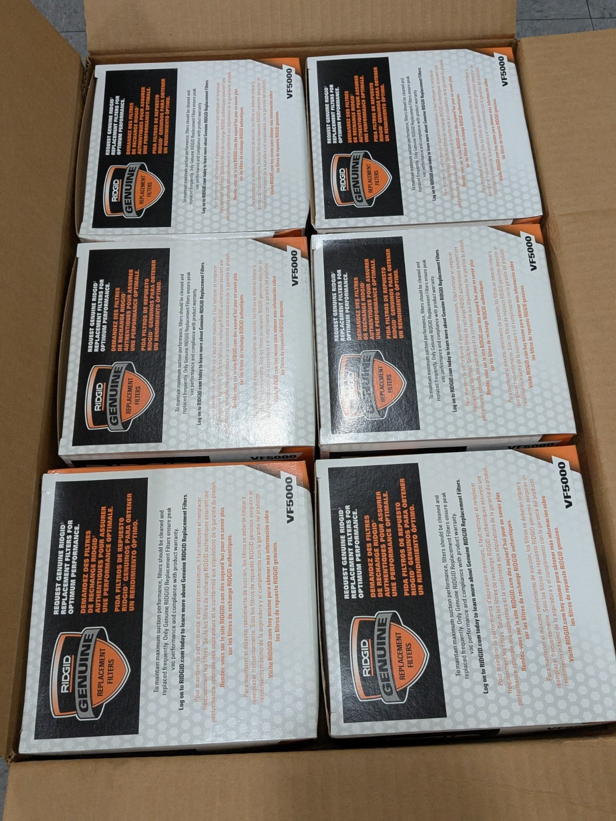 (6) RIDGID VF5000 5-20 Gal Wet Dry Vacs 3-Layer Fine Dust Cartridge Filter 72952