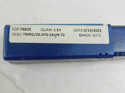 Xactform Carbide Thread Mill Cutter TMN1/2X.470-16UN-T2 Grade K27C 78820