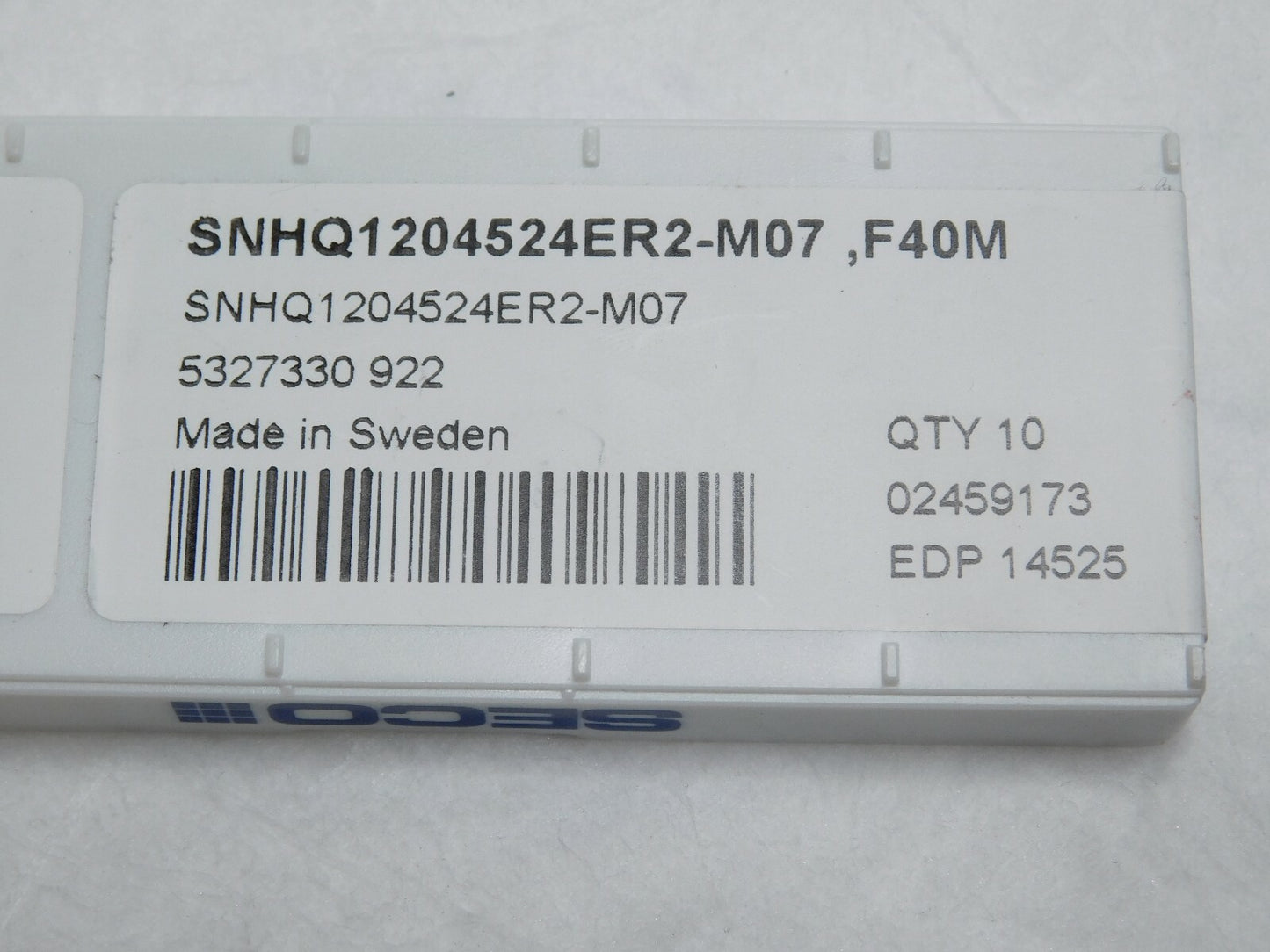 Seco Carbide Milling Inserts SNHQ1204524ER2-M07 Grade F40M Qty 10 14525