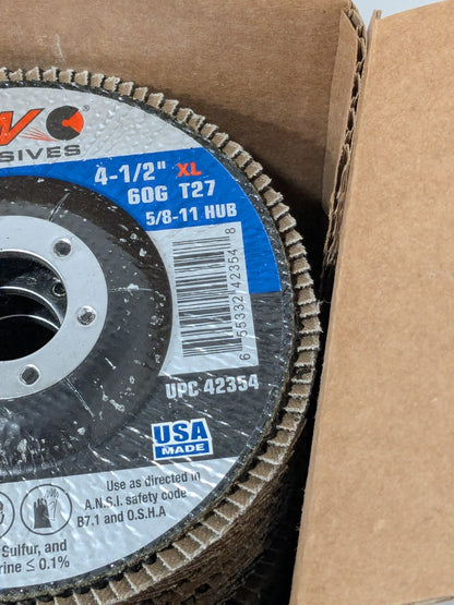 CGW Flap Disc: 4-1/2" Dia, 7/8" Hole, 60 Grit, ZA, Type 27 Box of 10 42344