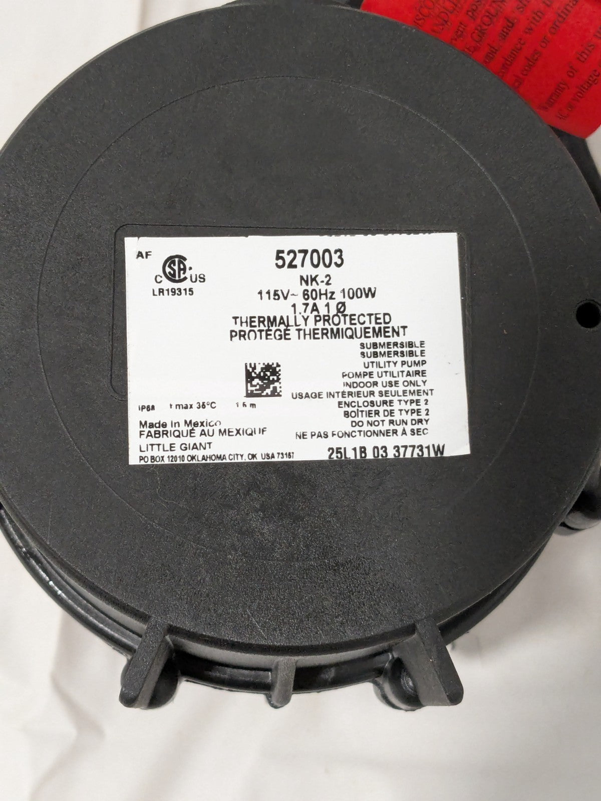 Little Giant Submersible Pump: 1.7 Amp Rating 527003