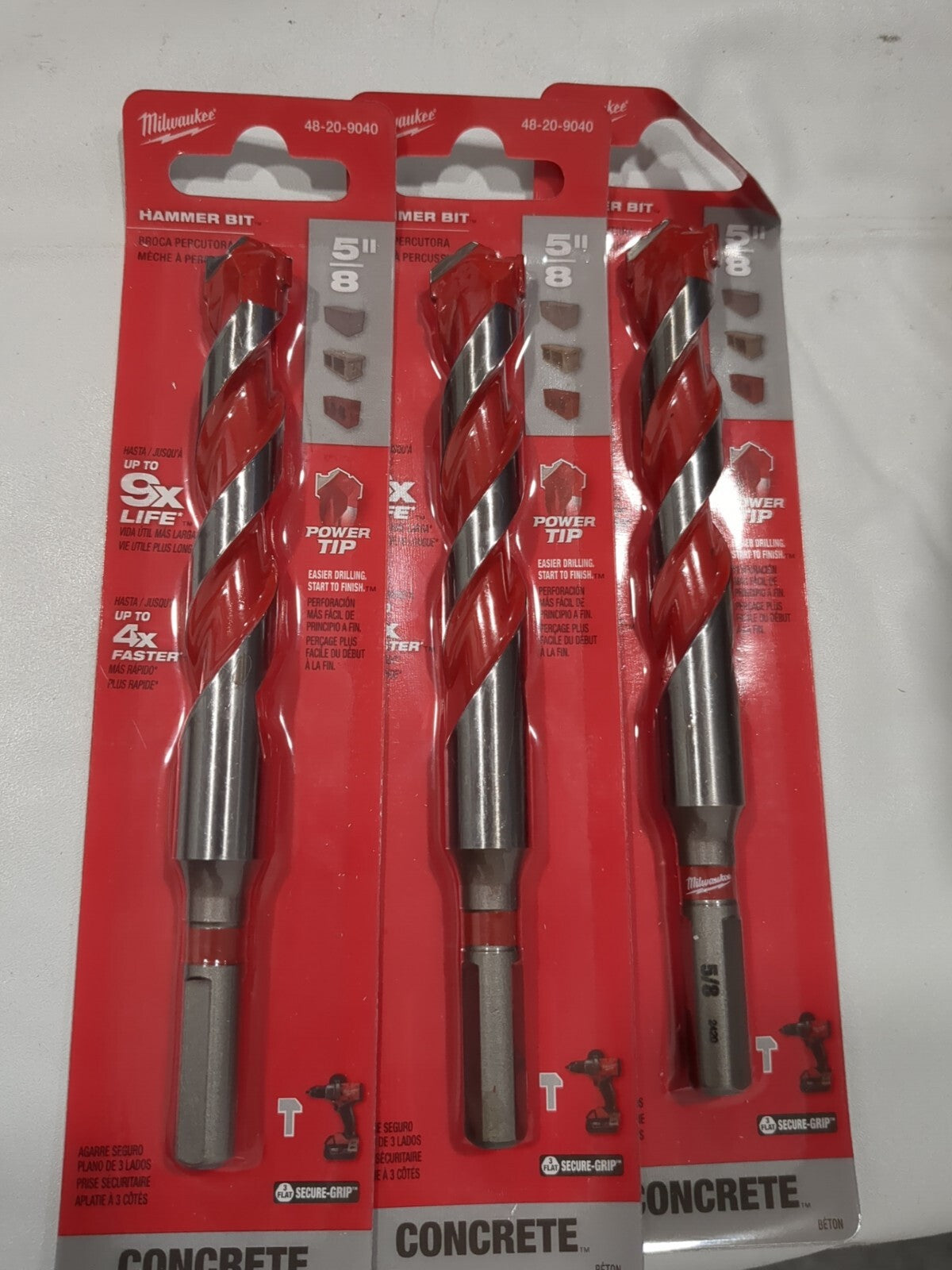 MILWAUKEE TOOL 3pk Rotary Drill/Hammer Drill Bits 5/8 3-Flat HSS 48-20-9040