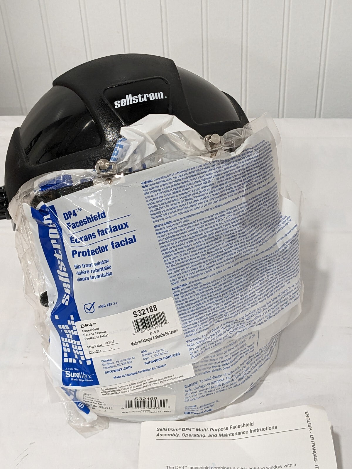 SELLSTROM Welding Face Shield &amp; Headgear: Polycarbonate, Black, 9" High