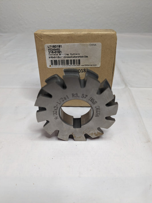 HSS 1″ Arbor Concave Radius Cutter, 9/32" Radius, 2-1/2″ Cut Diam 316-0181