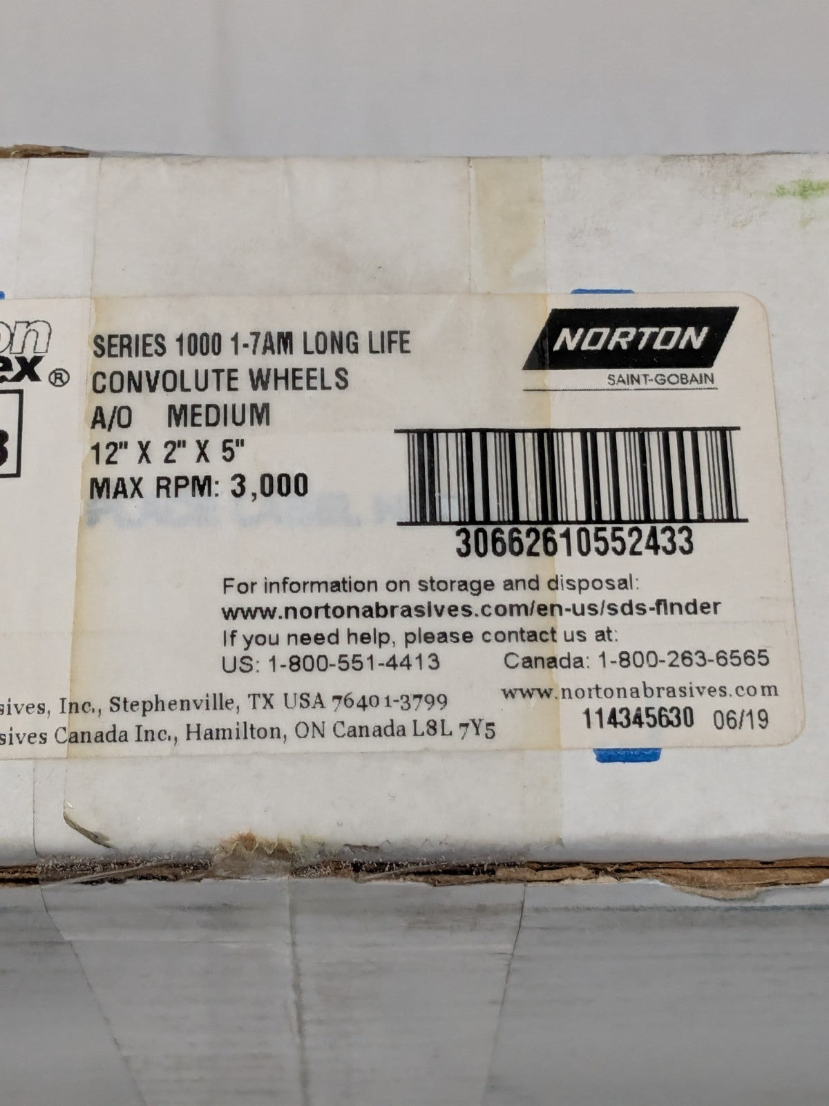 Norton Deburring Wheel: 12" Dia, 2" Face Width, 5" Hole, Density