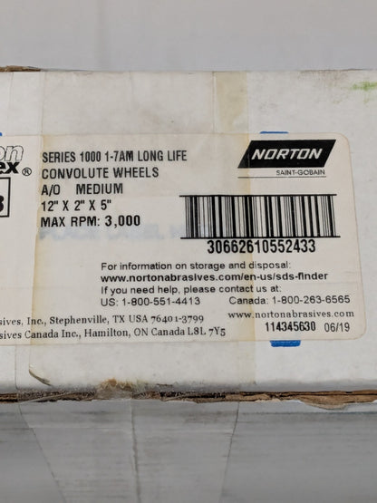 Norton Deburring Wheel: 12" Dia, 2" Face Width, 5" Hole, Density