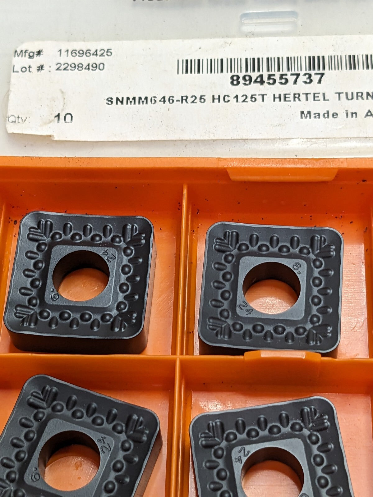 HERTEL Turning Insert: SNMM646R25 HC125T, Carbide Qty 10 89455737