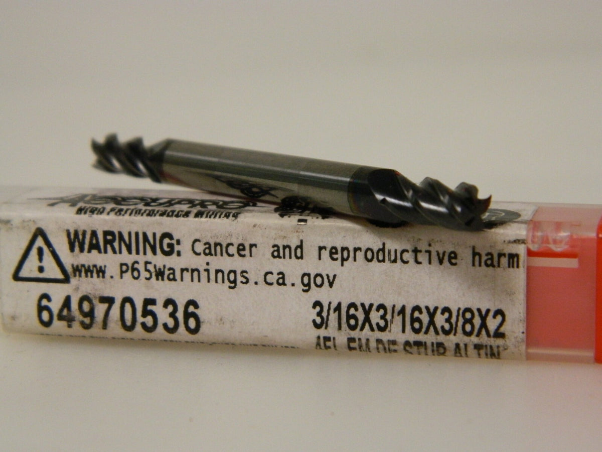Accupro Square End Mill 3/16" 3/8" LOC 3/16" Shank 2" OAL 4