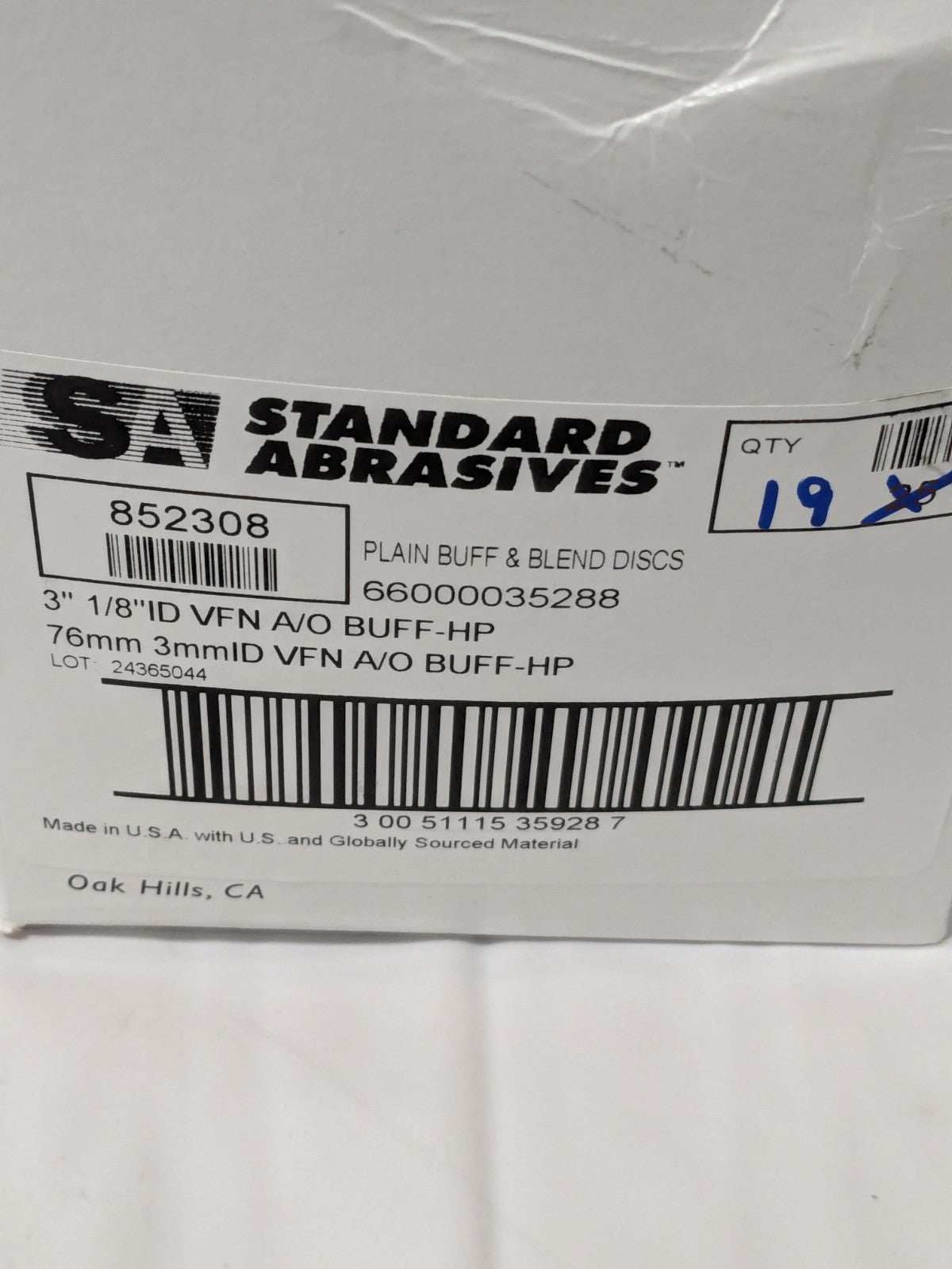 Standard Abrasives 3" X 1/8" Buff&Blend HP Disc Box of 19 852308