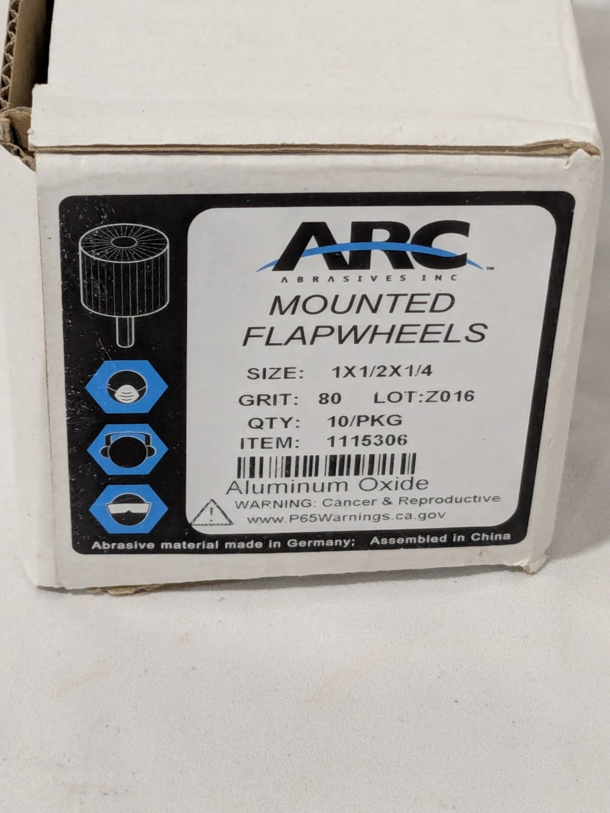 ARC Mounted Flap Wheel: 1" Dia, 1/2" Face Width, 80 Grit Qty 10 1115306