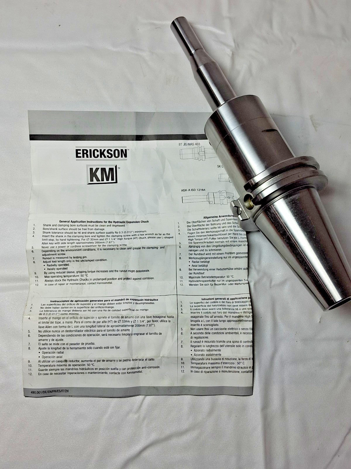 Erickson Hydraulic Tool Chuck CAT40 Taper Shank 1/4" Through Coolant 3019257