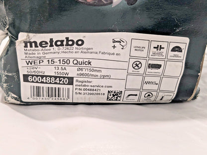 Metabo Electric Angle Grinder 6" Dia Wheel 5/8-11 UNC WEP 15-150 600488420