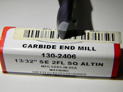HTC 13/32"  x  2-1/2" ALTIN Coated 2FL Carbide End Mill 130-2406