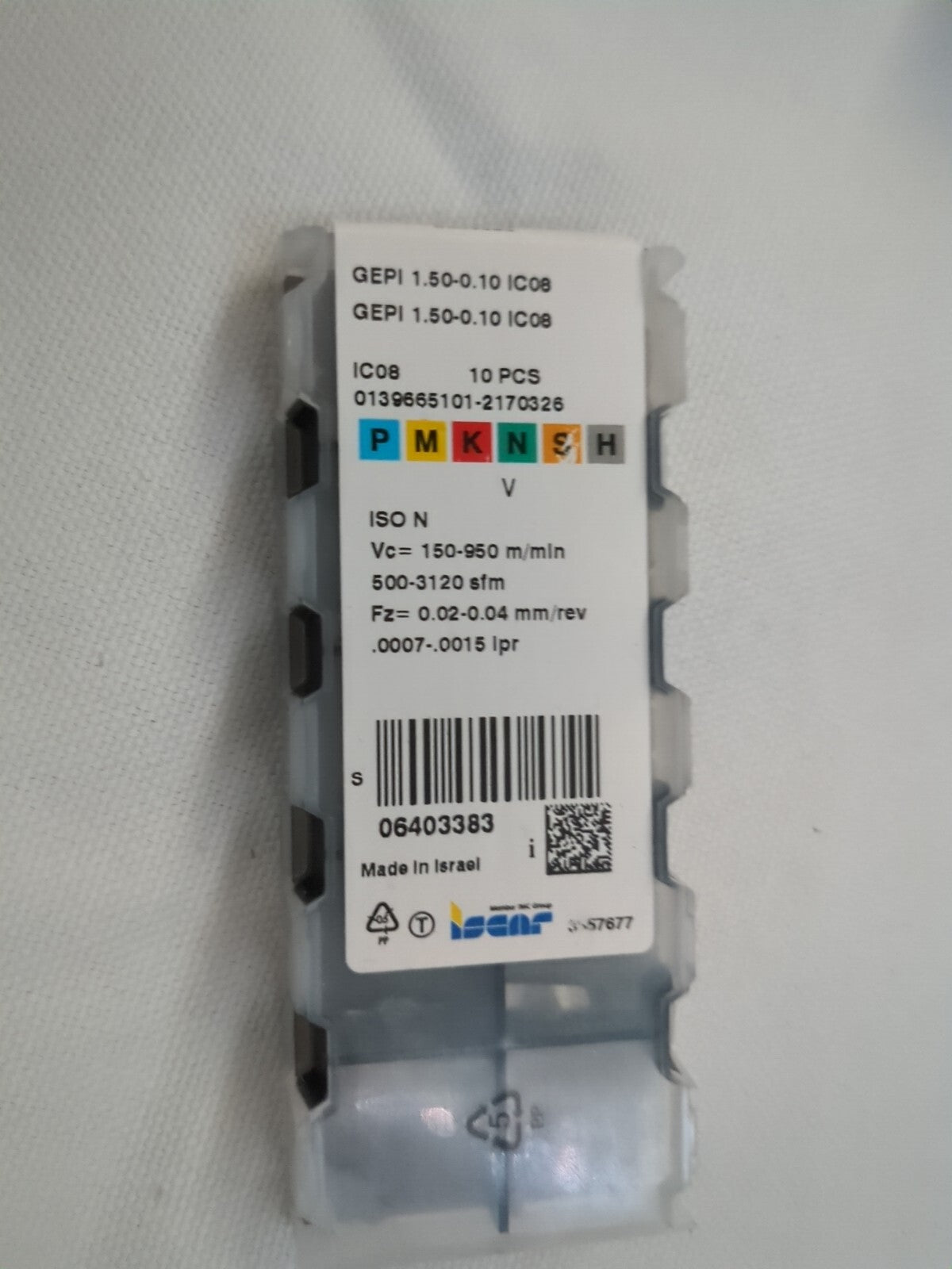 ISCAR Grooving Insert 10pc: GEPI150010 IC08, Solid Carbide 6403383