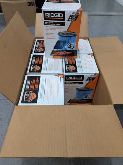 (6) RIDGID VF5000 5-20 Gal Wet Dry Vacs 3-Layer Fine Dust Cartridge Filter 72952