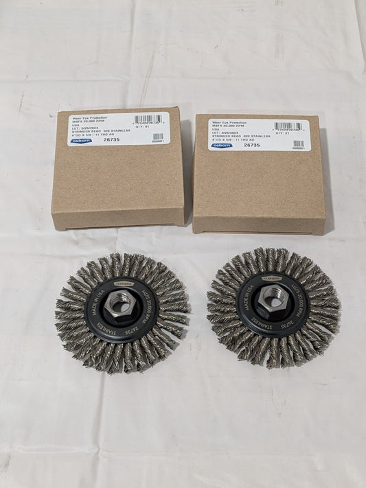 Osborn Wheel Brush: 4" Wheel Dia, 1/4" Face Width, 0.0200" Wire Dia Qty 2 26735