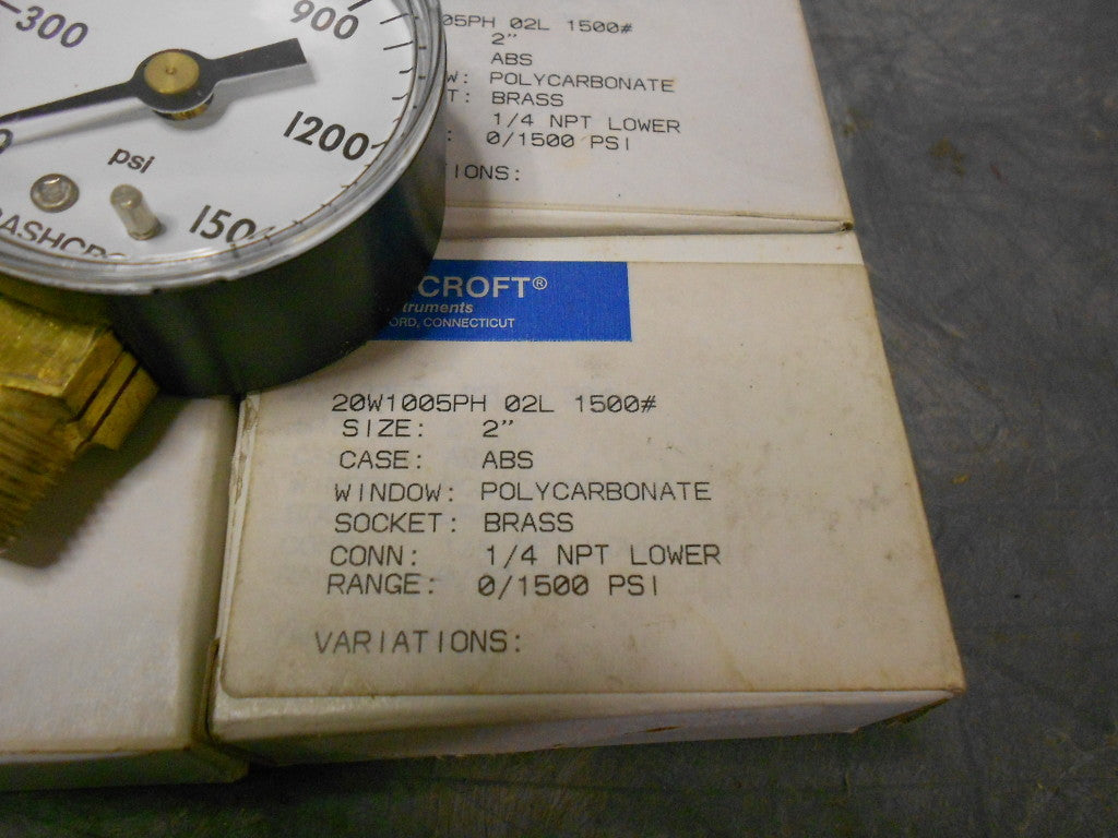 Ashcroft Commercial Pressure Air Gage 1/4" NPT BRASS 1500 Psi  Model #1005P