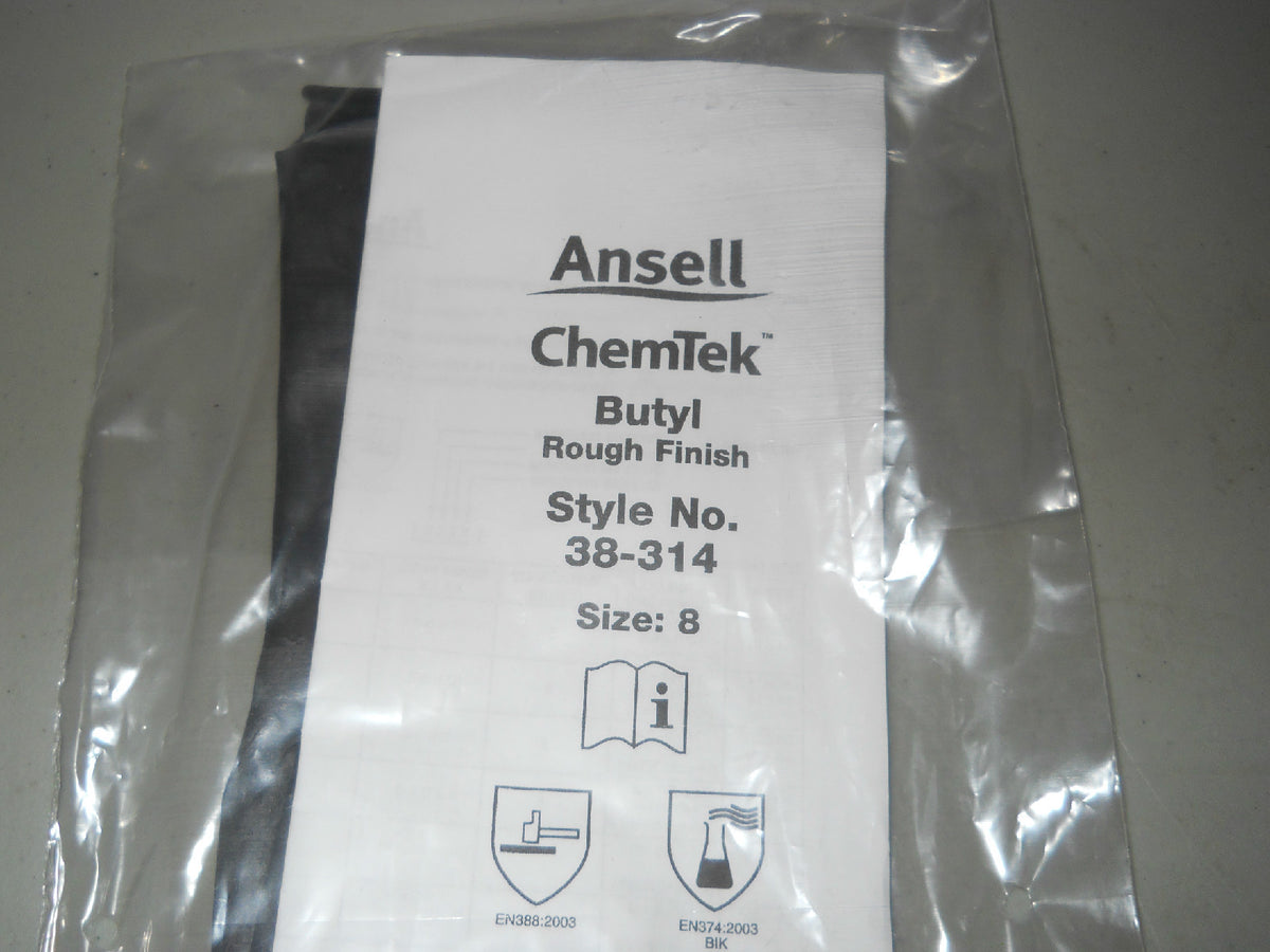 Ansell 38-314 Chemtek Butyl Glove Chemical and Liquid Protection Size 8-10 QTY 1