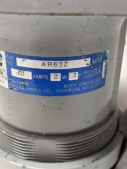 Crouse Hinds Receptacle 60 Amp , 2W , 3P AR632