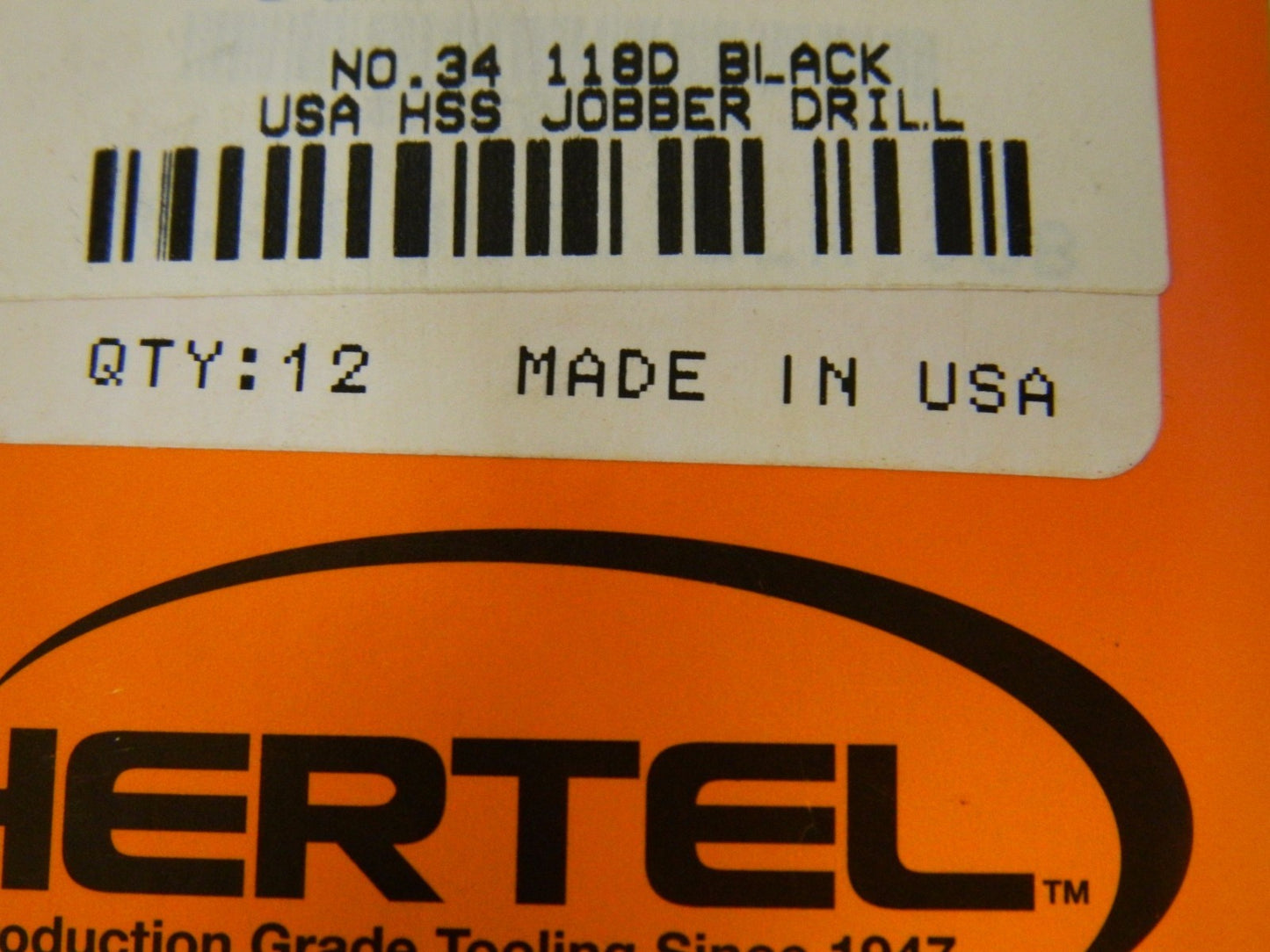 Hertel Jobber Drills #34 118° Point Oxide Finish HSS 48-Pack #71206510