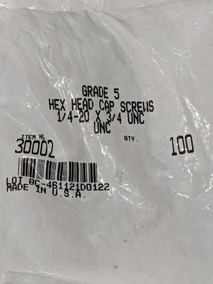 Hex Head Cap Screw: 1/4-20, 3/4" LUH, Grade 5 Steel Qty 300 #30002