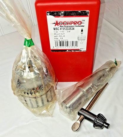 Accupro Steel Keyed Drill Chuck 1/8 to 3/4" Capacity Tapered Mount JT4 5123