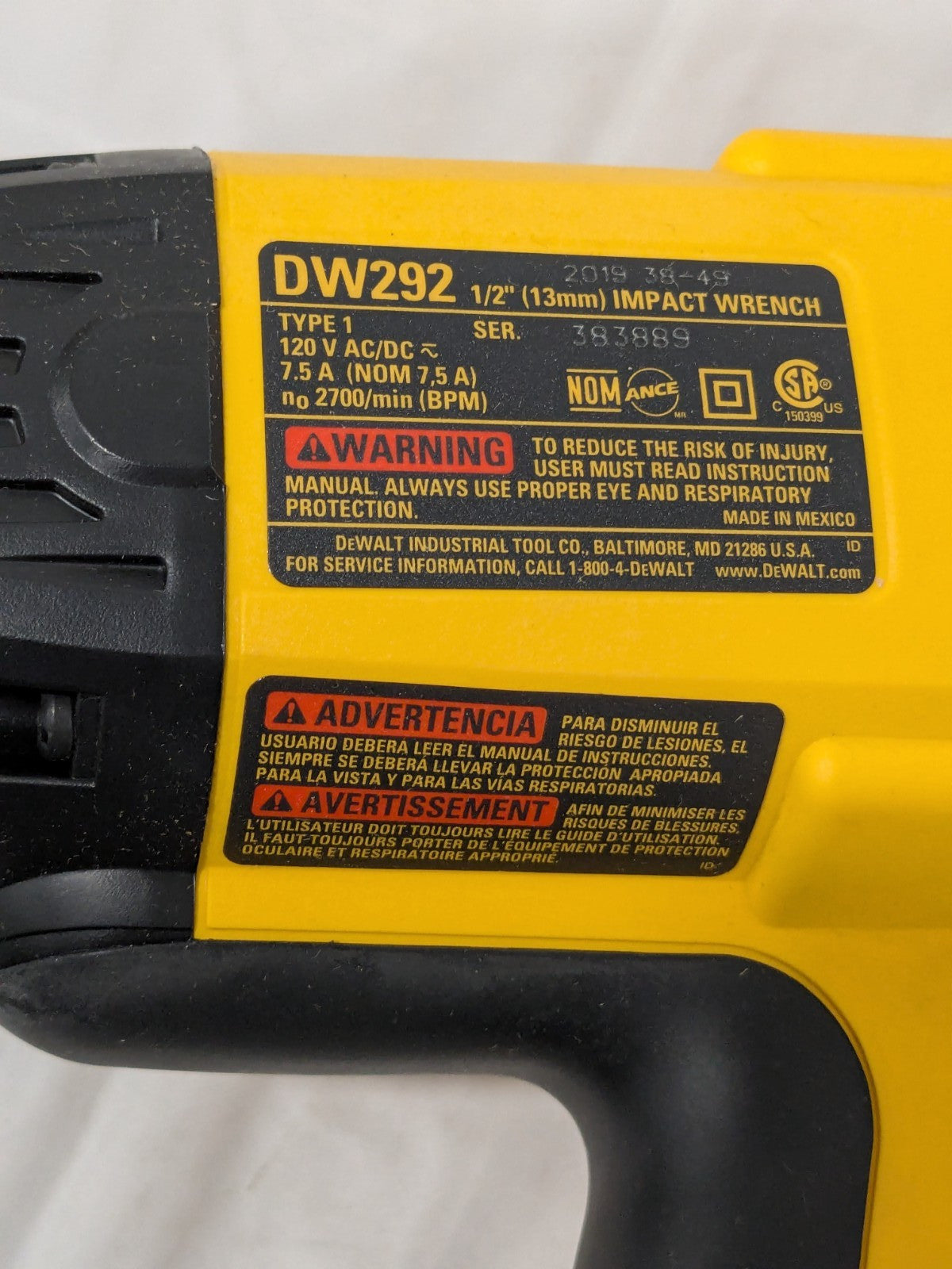 Dewalt 1/2 Inch Impact Wrench DW292