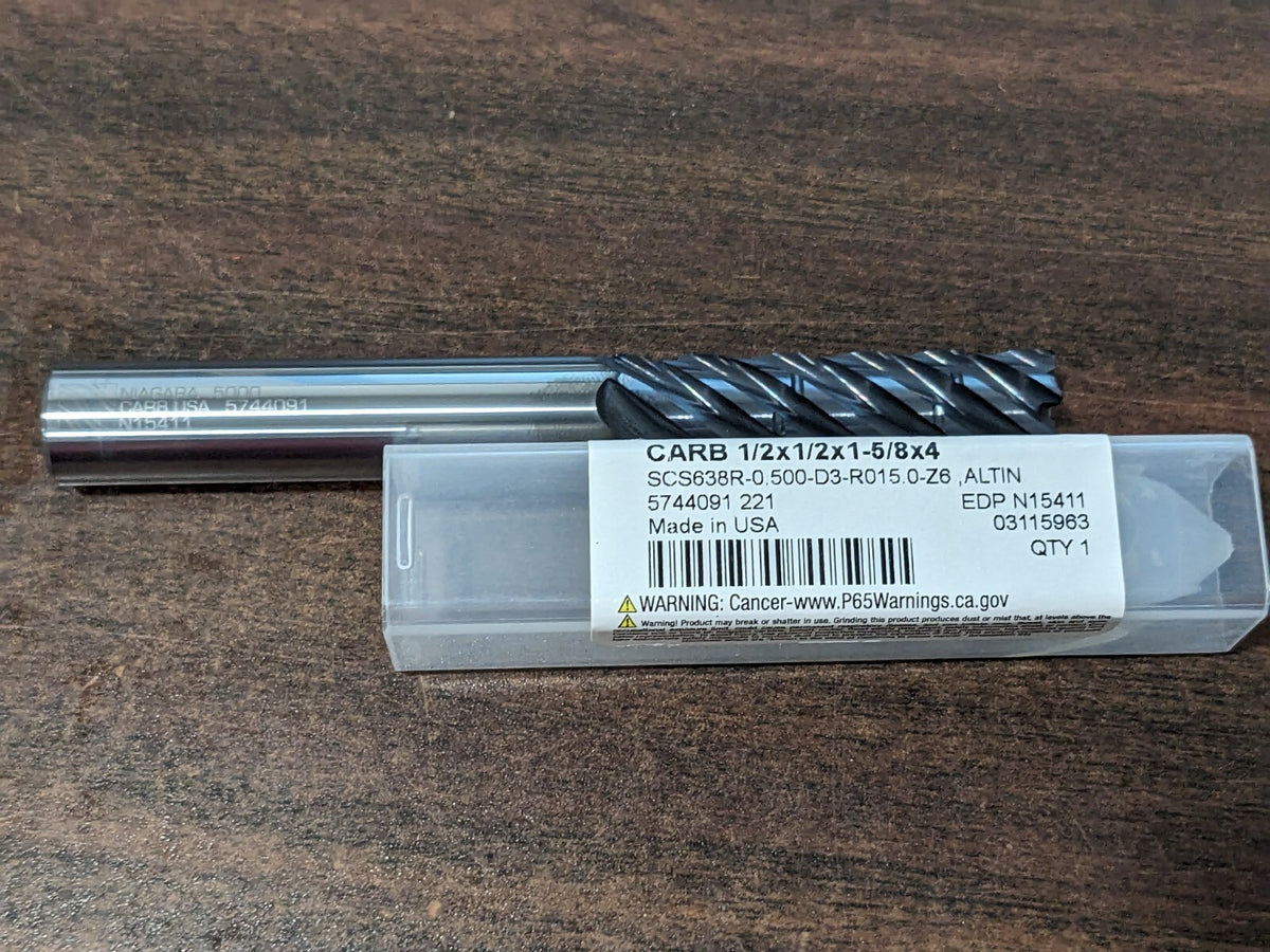 NIAGARA CUTTER Corner Radius End Mill: 1/2" Dia 6fl 03115963