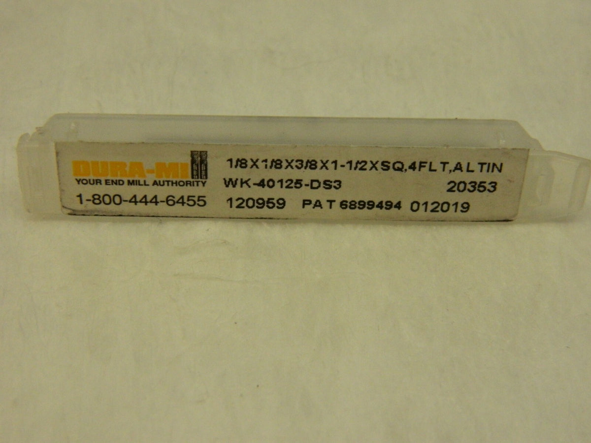 Dura-mill 4 FL WhisperKut End Mill 1/8X1/8X3/8X1 AlTiN Coated (C6)  20353