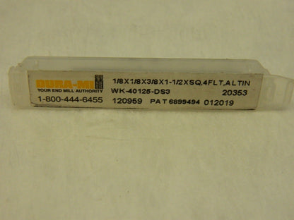 Dura-mill 4 FL WhisperKut End Mill 1/8X1/8X3/8X1 AlTiN Coated (C6)  20353