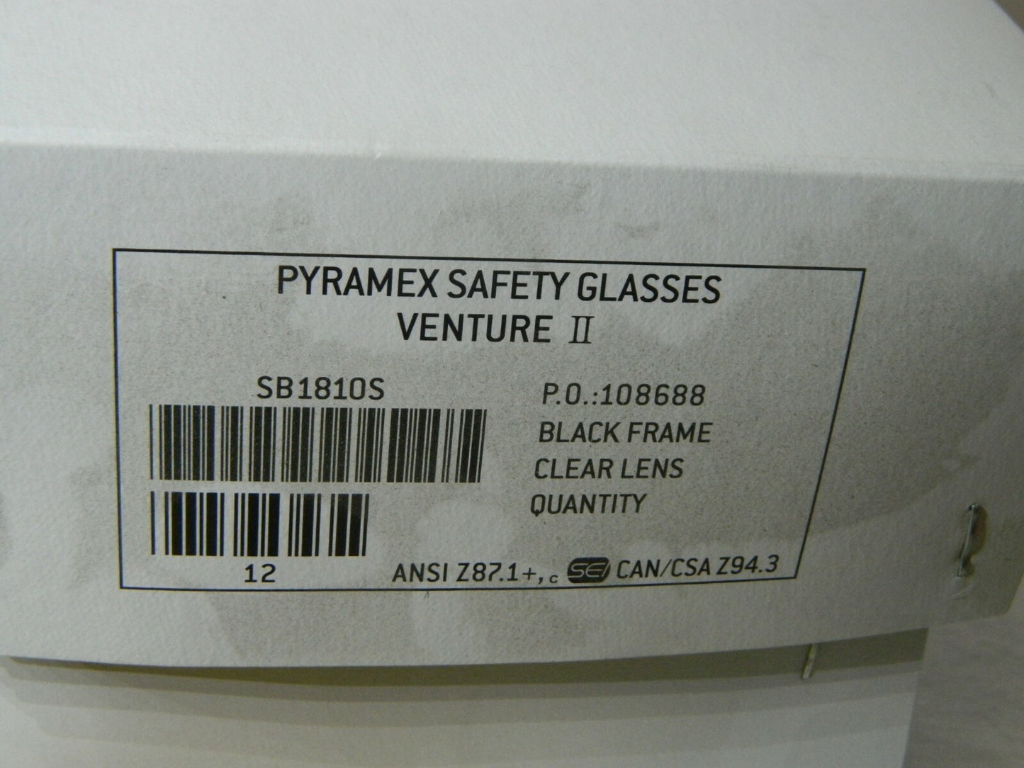 PYRAMEX Venture II Safety Glasses Black Frame Clear Lens Qty 12 Pairs SB1810S