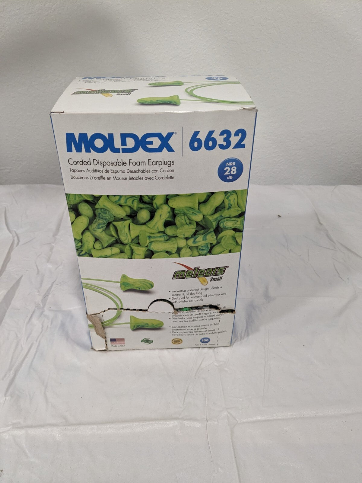 MOLDEX Earplugs: PVC, Bell, Roll Down, Corded Qty 100 Pairs 6632