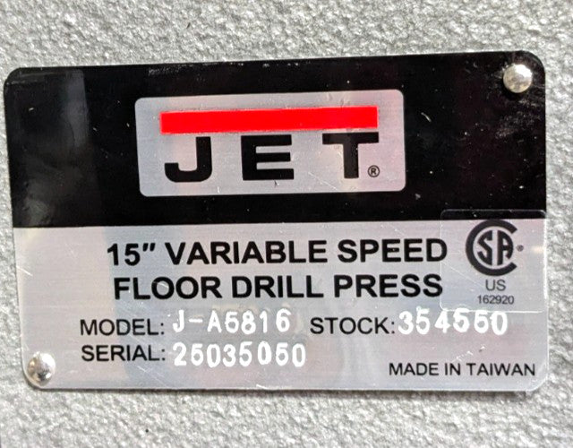 Jet 15" Drill Press J-A6816 115/230V 2MT  Variable Speed 354550 *Scratch & Dent*