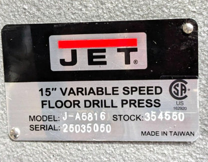 Jet 15" Drill Press J-A6816 115/230V 2MT  Variable Speed 354550 *Scratch & Dent*