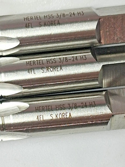 Hertel 3 Pc Hand Tap Set HSS Bright Finish 3/8-24 UNF 4FL 02385359