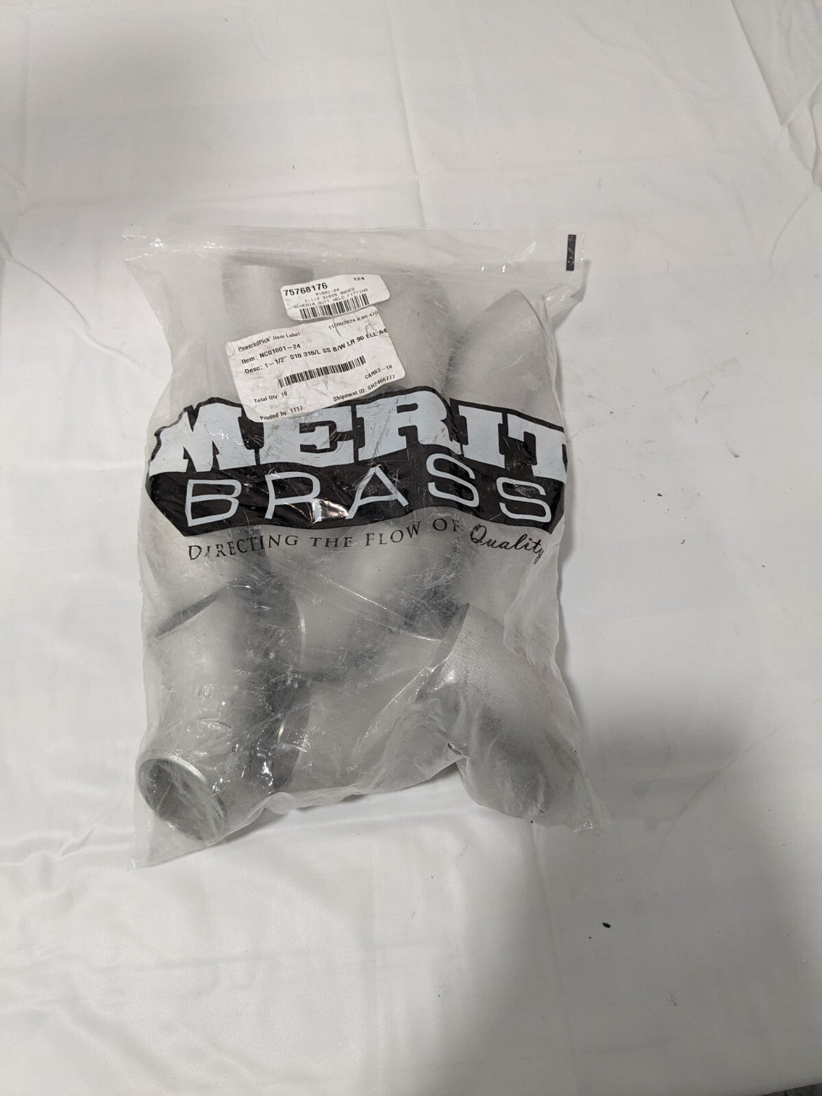 MERIT BRASS Pipe 90 ° Long Radius Elbow: 1-1/2" Fitting, 316L Qty 10 01601-