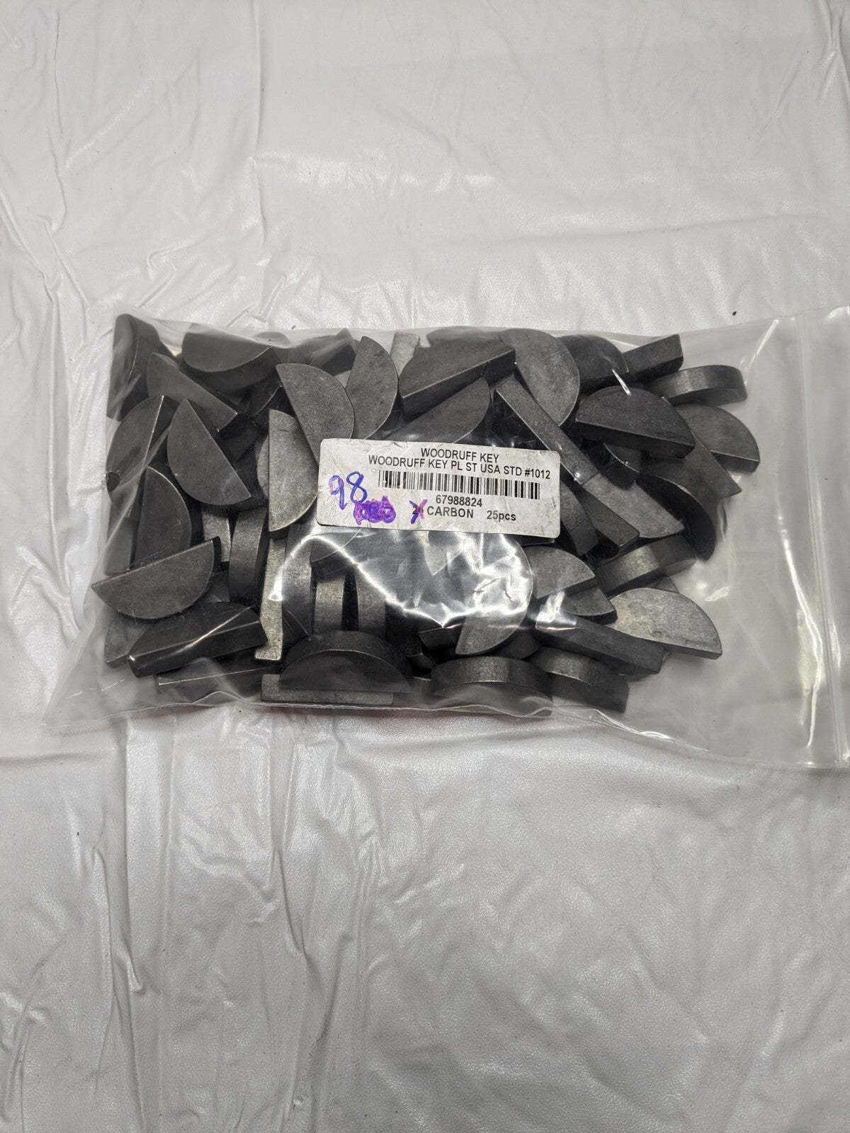 #1012 Standard Woodruff Key 1-1/2 Long x 5/16 Wide, Steel Qty 98 25CARBON