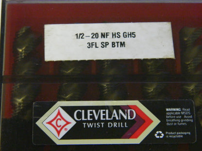 Cleveland 1/2"-20NF HS GH5 3Flute  Bottoming Taps QTY 10   GH5