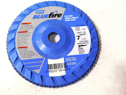 Norton Bluefire Zircona Alumina Flap Disc 7Dia 7/8 Hole 40 Grit Qty-10 99160
