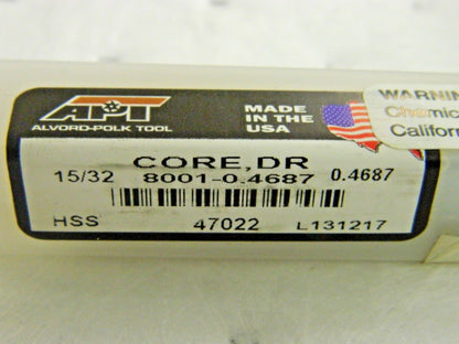 Alvord Polk Tool Core Drills HSS RH 15/32" x 7-1/2" OAL 4FL Qty 2 4702