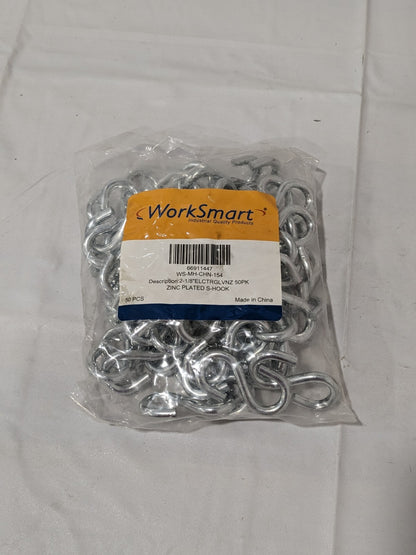 WorkSmart Zinc Plated S-Hook 2-1/8" Electrglvnz Qty 50 WS-MH-CHN-154